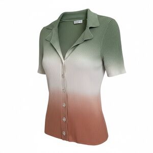 Sandro Paris Ombre Knit Silk Blend Polo Button Up Top Sz L Quiet Luxury Preppy